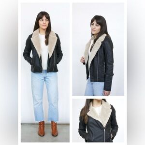BB Dakota Vegan Faux Leather Biker Jacket Size Small Spring Jacket Sherpa Collar